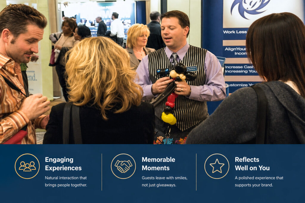 Dale interacting with guests at a corporate event